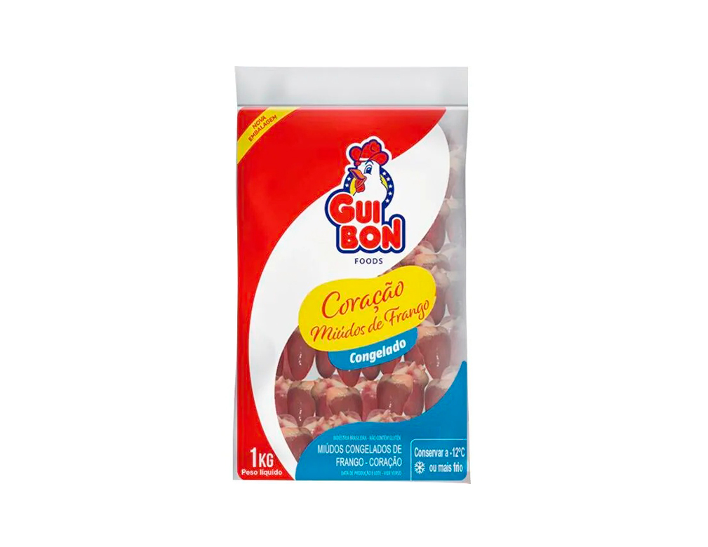 CORAÇÃO DE FRANGO CONGELADO GUIBON 1 KG (CX 18 PCT)